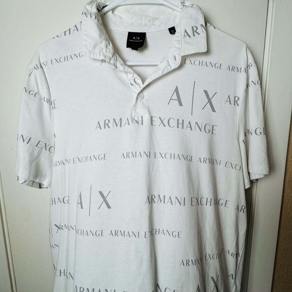Armani Exchange Men's White Allover Logo Print Polo Shirt Size Large - Picture 5 of 6